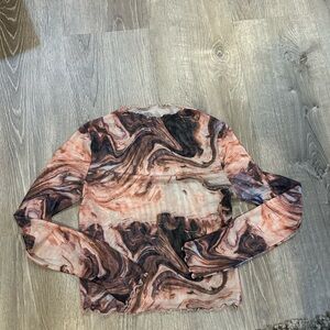 Women's Long Sleeve Marble Print Mesh Top - Pink/Black SHEIN size medium